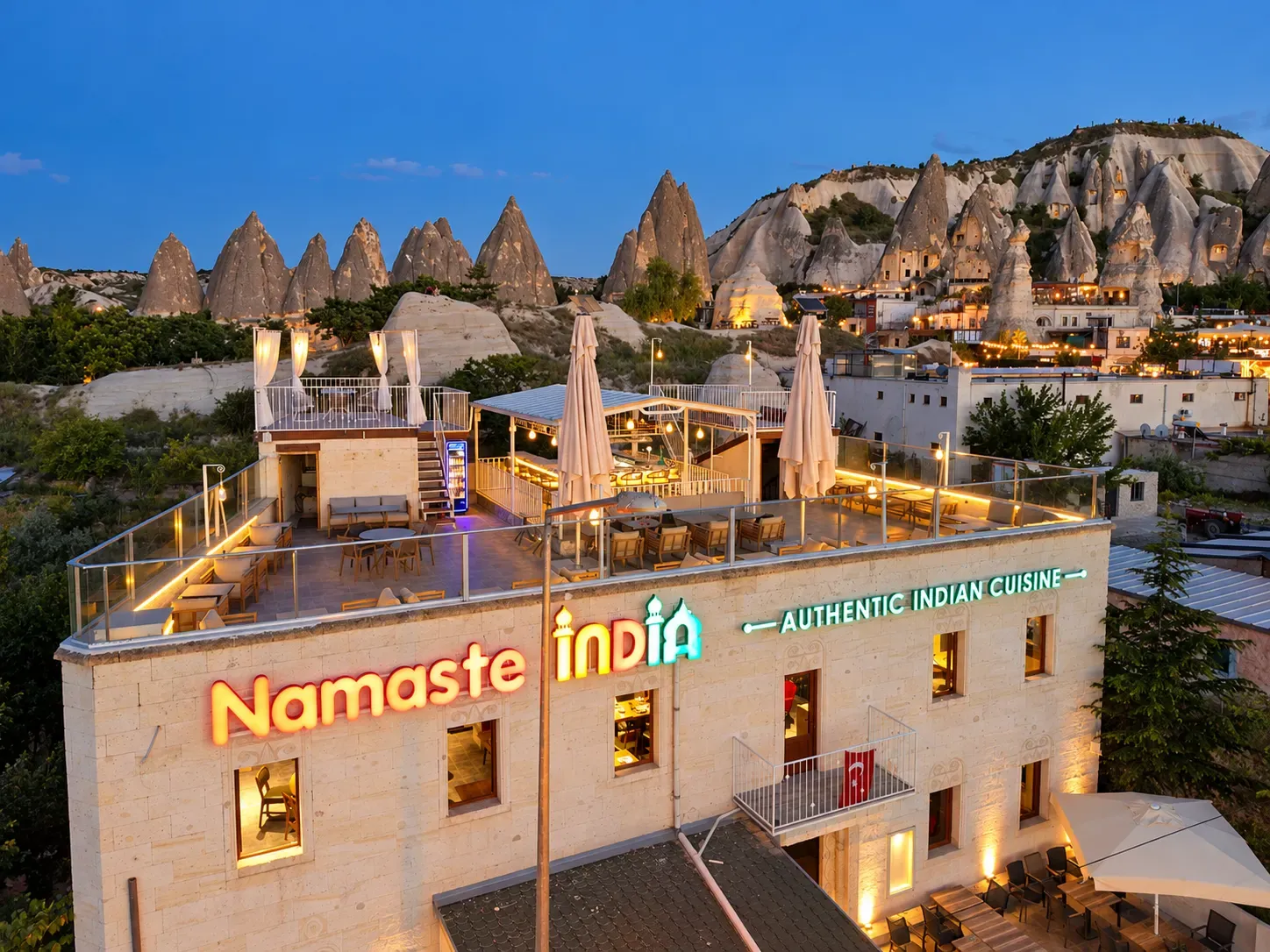 Namaste India Cappadocia restaurant in Göreme at dusk