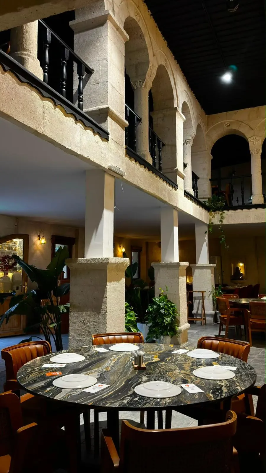 Dining hall with stone arches